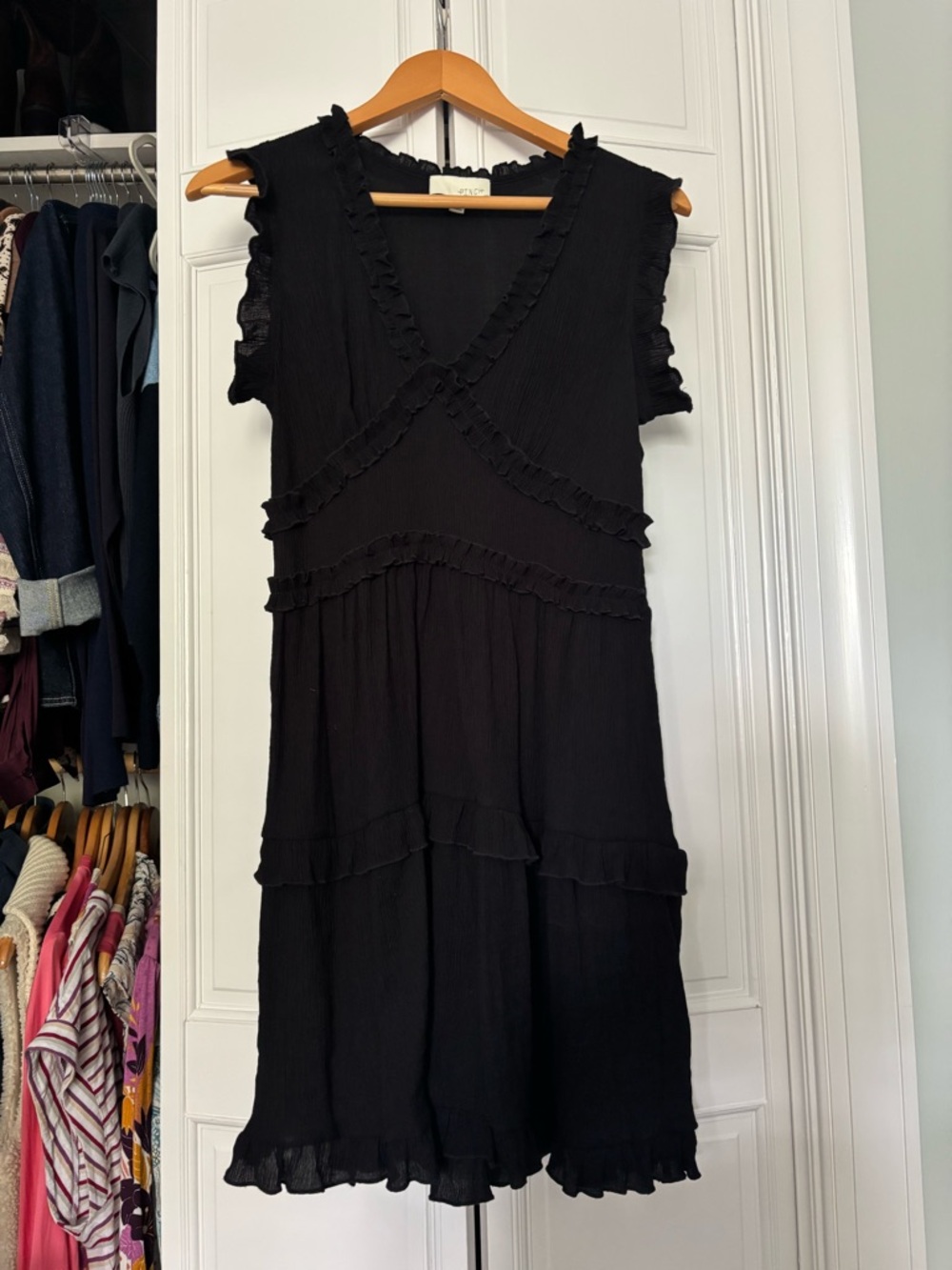 Black Ruffle V-Neck Women's Dress